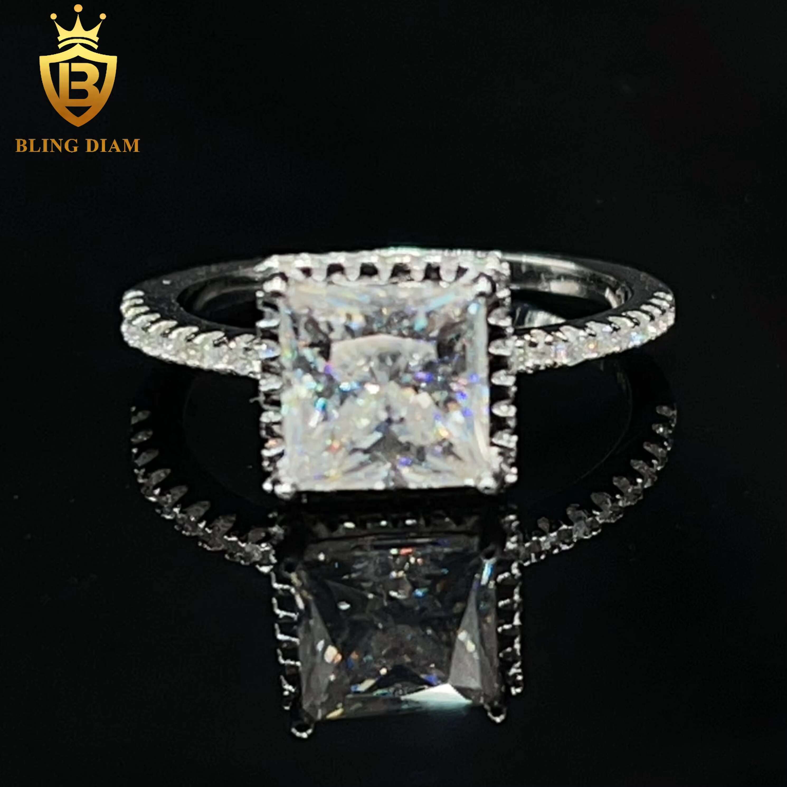 Luxury Women Jewelry Engagement Ring 925 Silver VVS Moissanite Big Diamond Square Cut Wedding Rings Gift