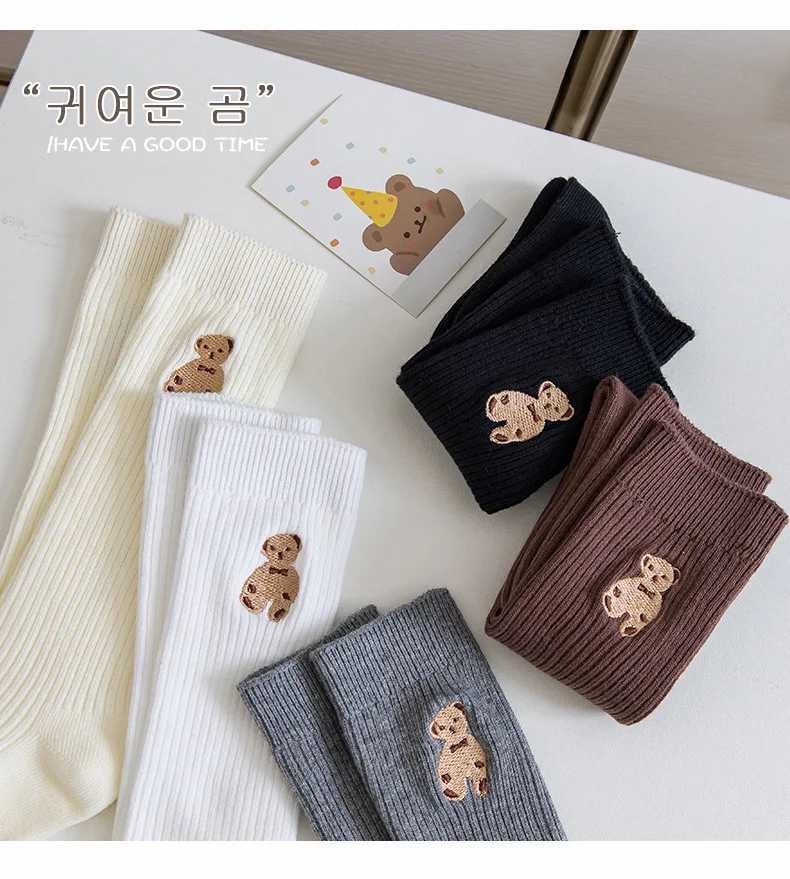 Girls Autumn Long Socks Baby Cute Bear Decor Knee Socks Girls Winter Solid Cotton Stocking Thigh Socks G251124