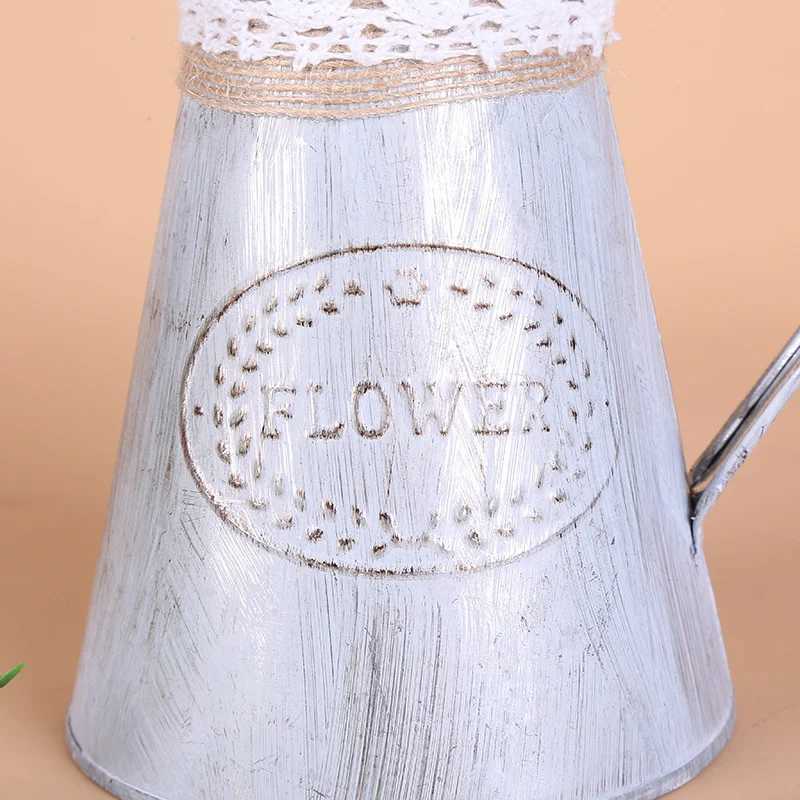 Vintage Tin Bucket Fashionable Iron Flower Vase Retro Metal Jugs for Home Office C251124