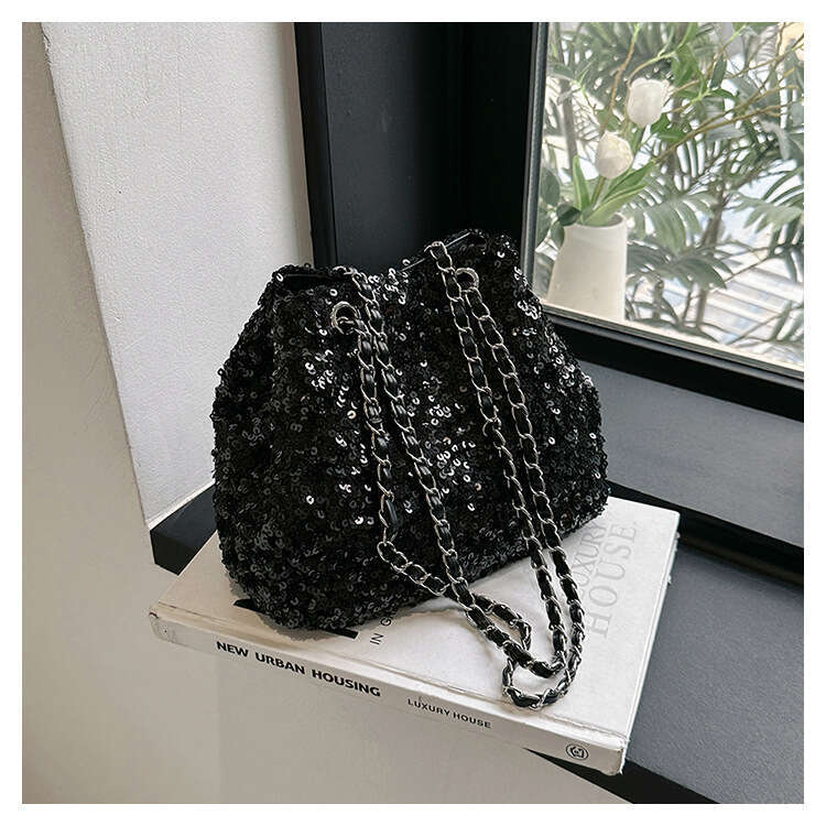 Fashionable Glitter Bucket Bag, Stylish Banquet, Trendy Texture Chain Shoulder Crossbody Bag