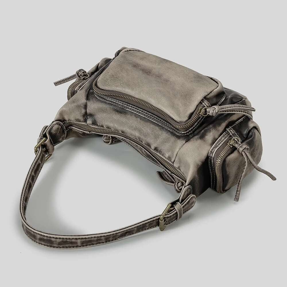 Women Y2k Underarm Solid Color PU Stylish Punk Armpit Bag Large Capacity Retro Tote Purse Multi-Pockets For Outdoor Travel