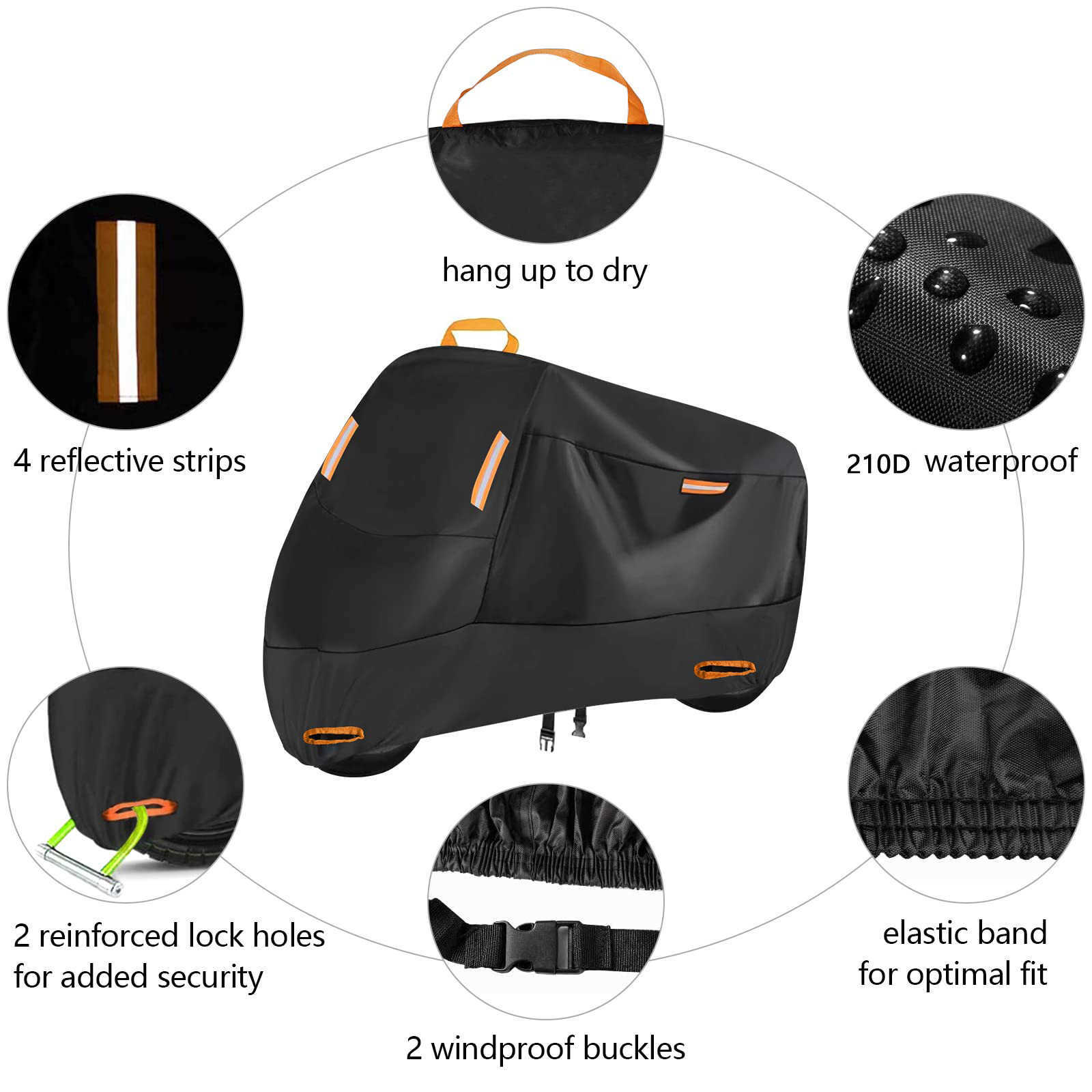 Motorcycle cover, rain and sun protection 210D, thickened Oxford cloth dust cover, built-in anti-theft buckle, motorcycle cover cover S25424