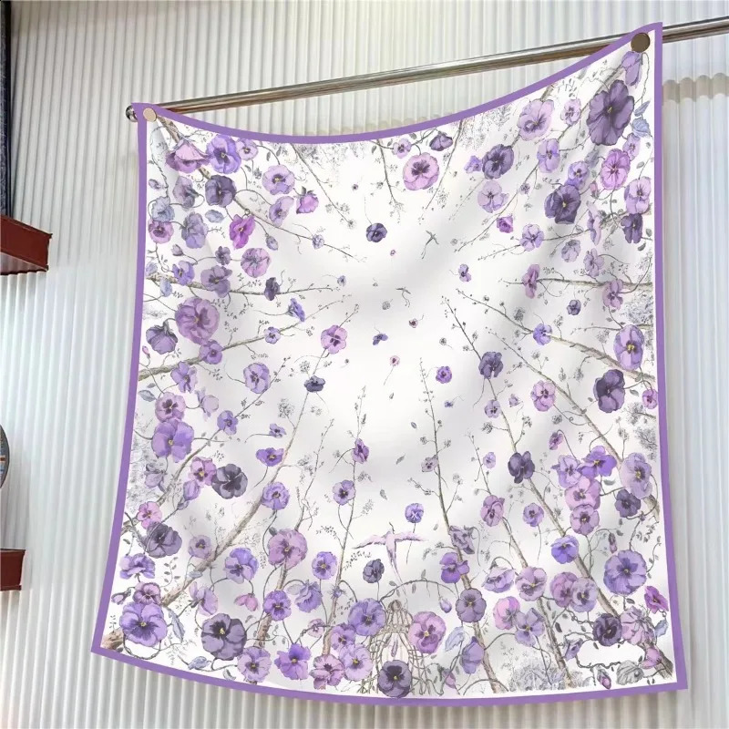 90Cm * 90cm High Quality Twill Forged Large Square Scarf Fashion Versatile Printed Silk Sun Protection Shawl Headscarf 250424
