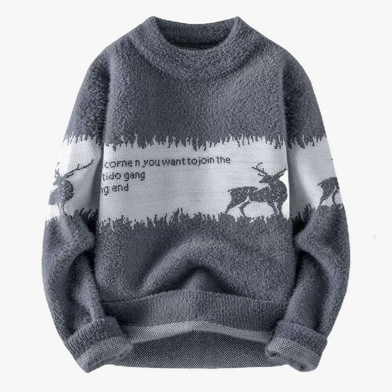 mink velvet Christmas reindeer men's autumn and winter knitted pullover sweater