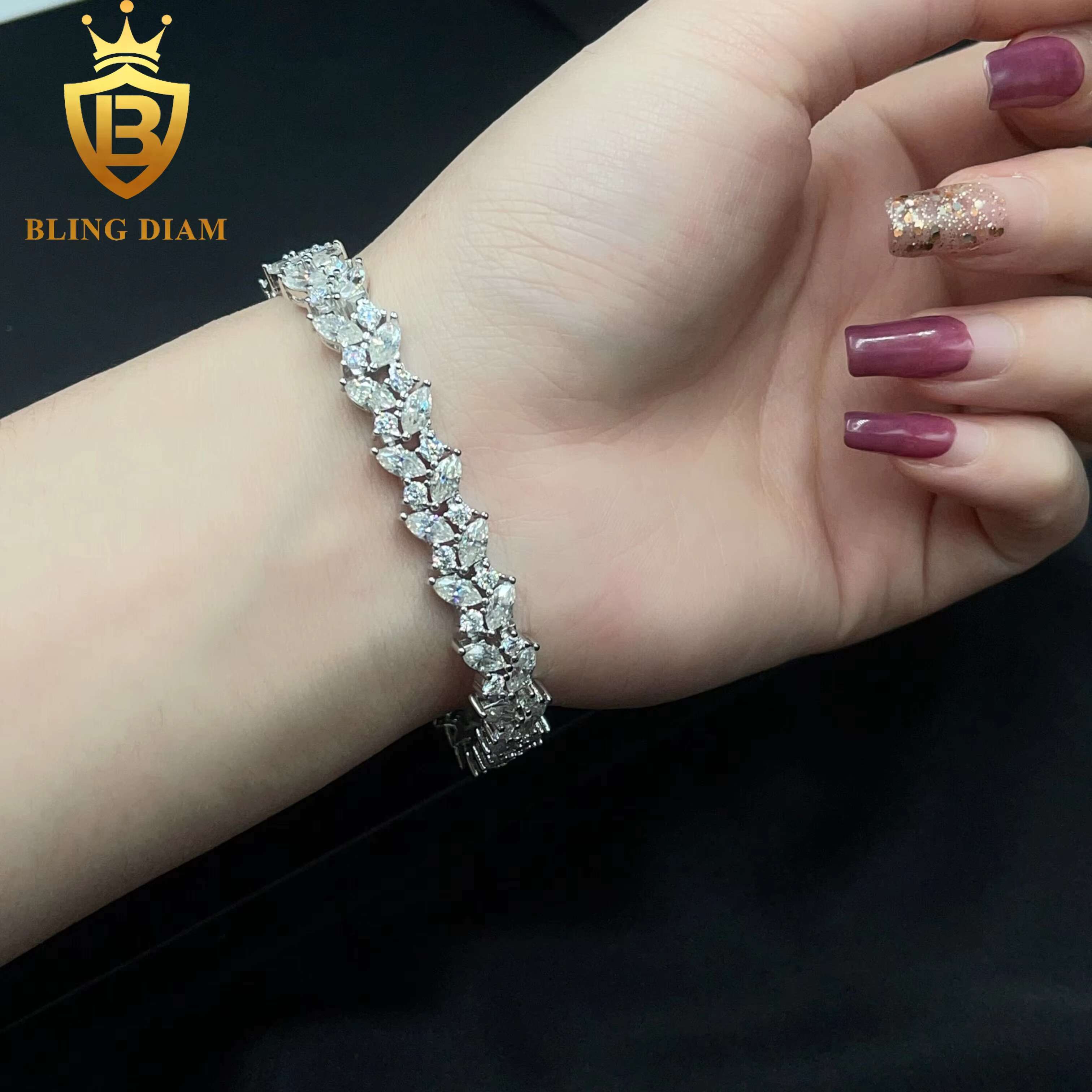 Fashion New Product 9.3mm Jewelry 925 Silver Fancy Cut Moissanite Pass Diamond Tester Iced Out Tennis Bracelet