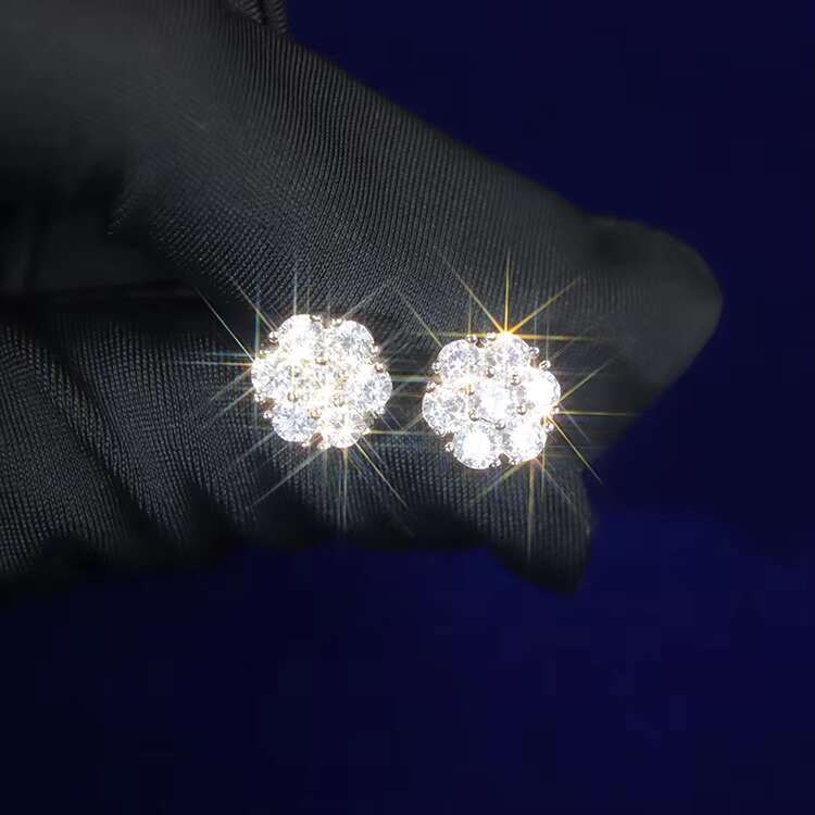 Yu Ying S925 Sterling Silver Cluster Flower Earrings 3mm Fashion Jewelry Iced Out Moissanite Stud Earring Wholesale
