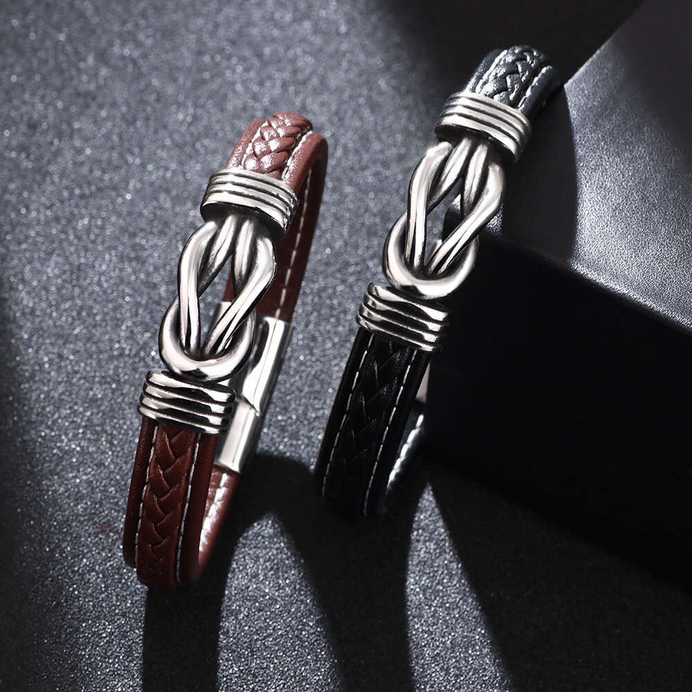 Leather titanium steel accessories, personalized punk style men's bracelet, genuine leather bracelet