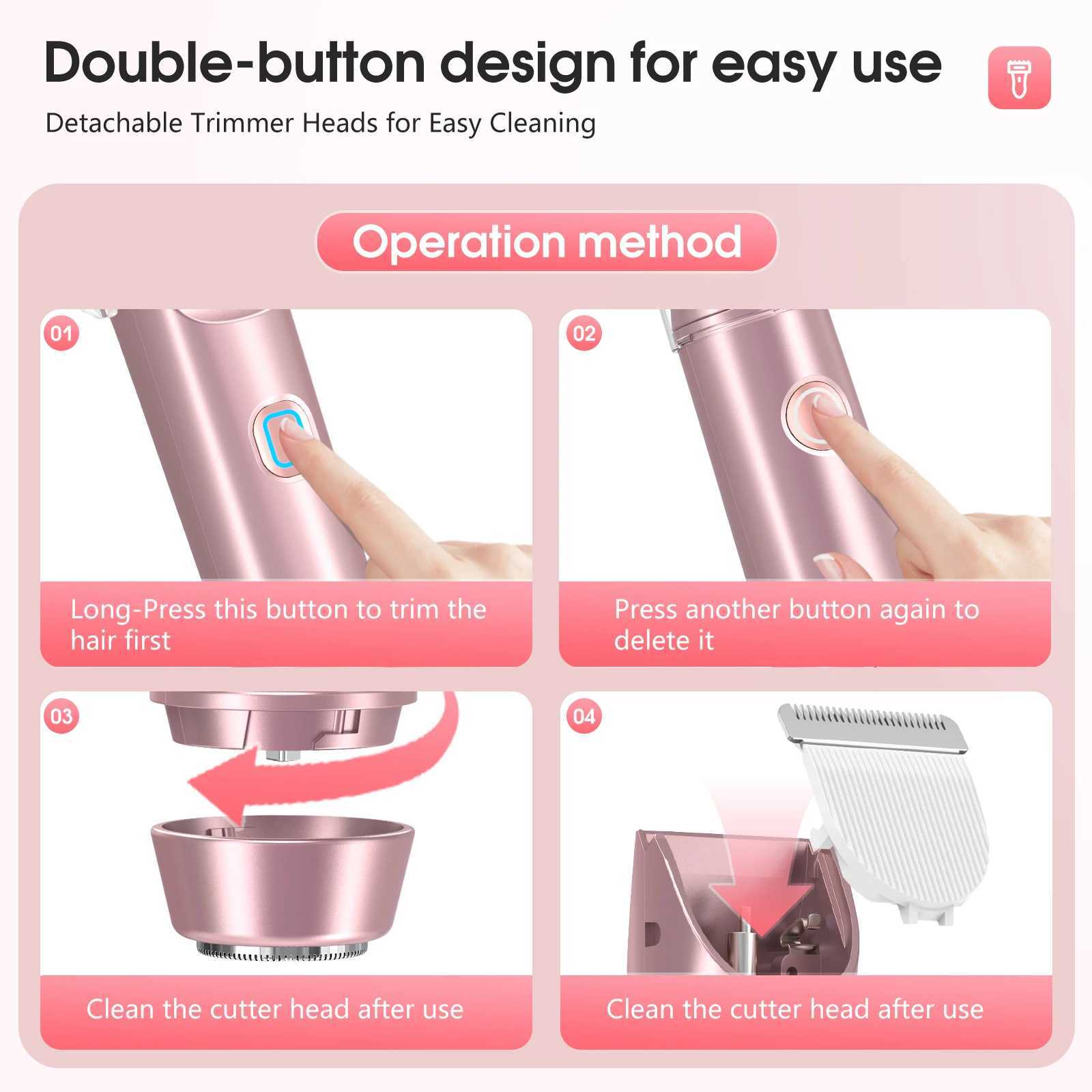 Electric Shaver for Women Waterproof Wet Dry Hair Razors 2 in 1 Double Head Dual Bikini Hair Trimmer Detachable Head Shaver L251124