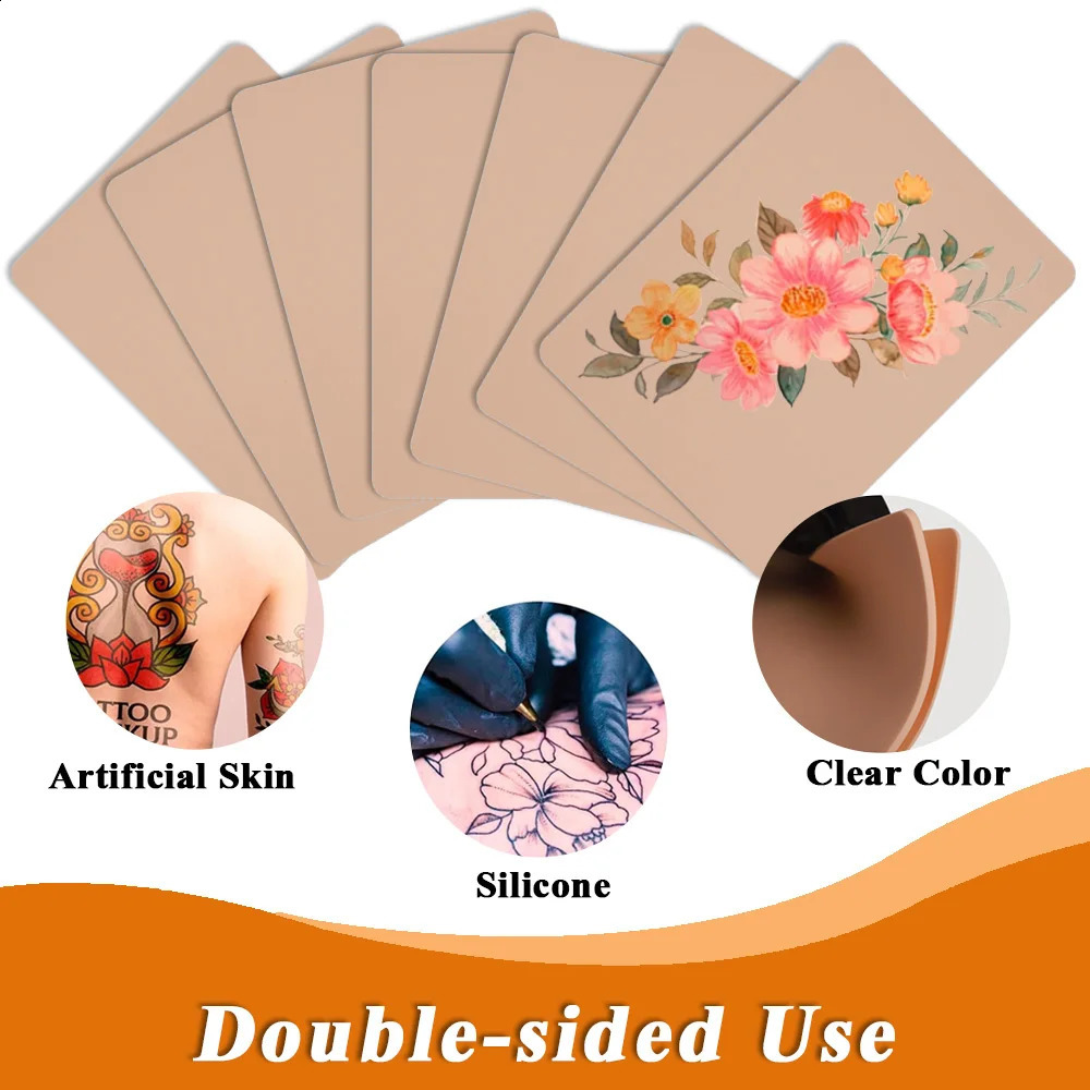 15/10/8/5/3/1pcs M Tattoo Practice Skin Double Sides Silicone Fake Skin Big Blank Tattoo Beginner Training Skins Accessories 250422