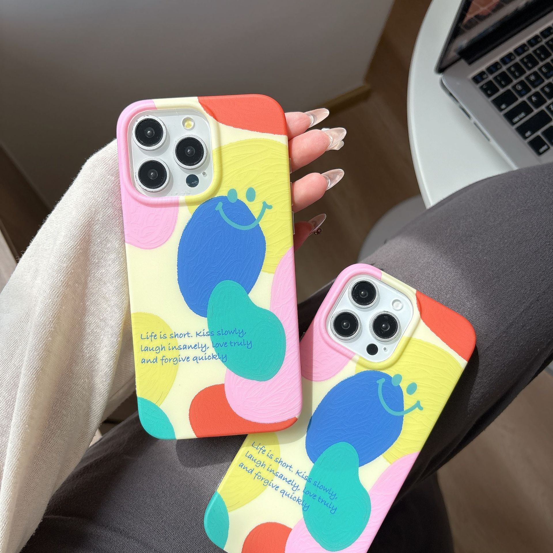 Colorful Smiley Face Phone Case Compatible with iPhone 16/15 Pro Max Matte Gradient Cover iPhone 14/13 Pro