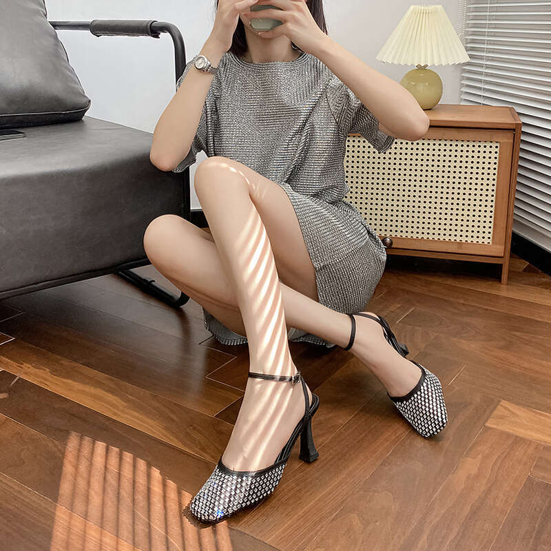 Woman Sandals Black Cut Men S Style Non Tiring High Heeled Shoes Thin Heels And Pointed Toe Sandals Summer With Diamond Sandals