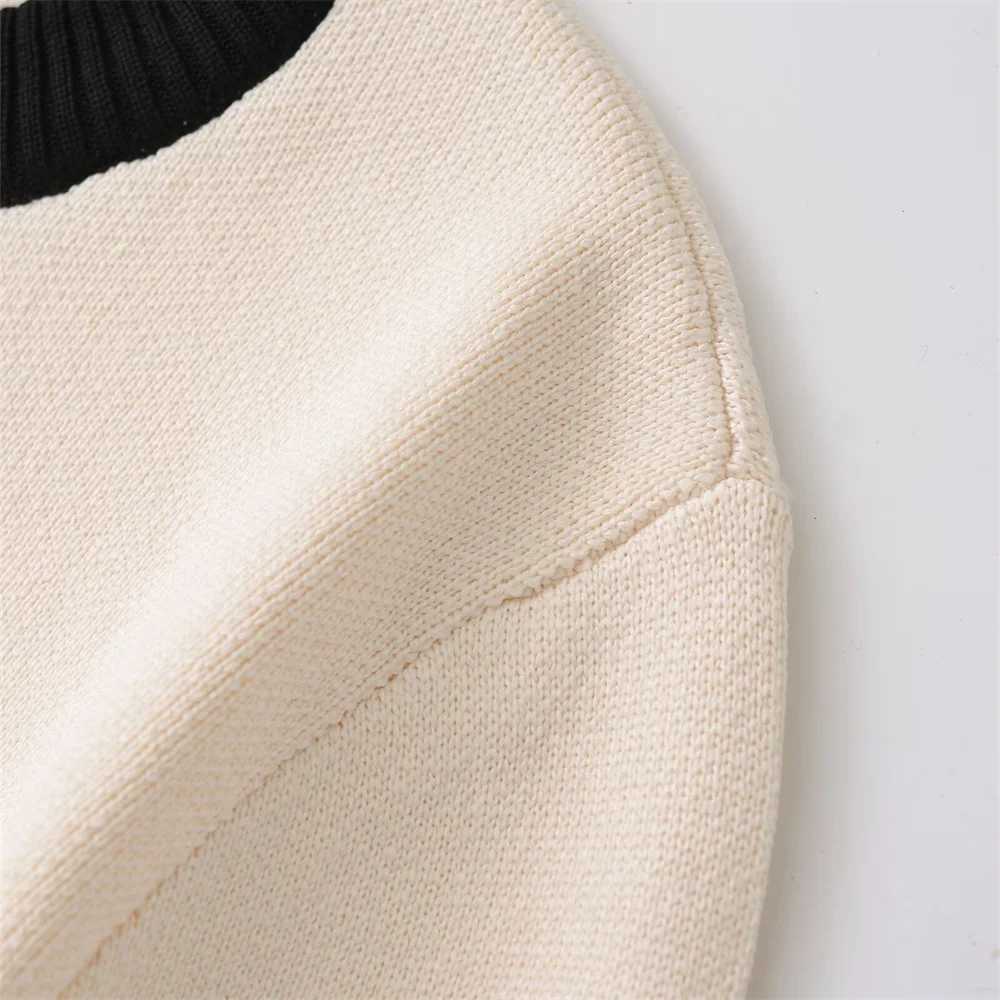 autumn new European and American breasted long sleeved black and white round neck knitted cardigan short jacket J251124