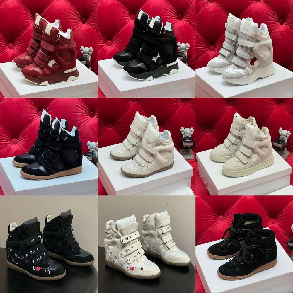 Ladies height increase boots marants sneakers winter hot sale black genuine leather real bekett suede wedge woman fashion show shoes red pink high quality with box