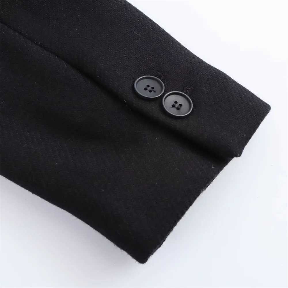 Womens Black Fashion Versatile Long Collar Commuter Coat Autumn/Winter New Womens Wear J251124