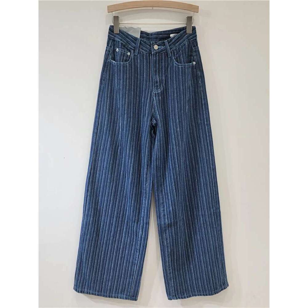 DEAT Women's Jeans High Waist Washed Striped Loose Straight Wide Leg Vintage Causal Denim Pants 2025 Spring New Fashion 29L8450