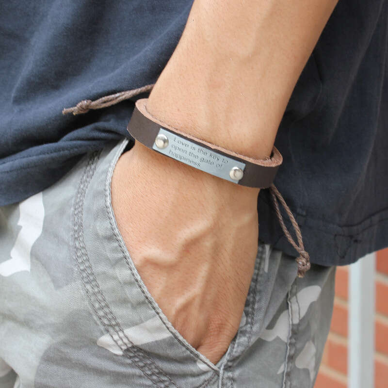 Love is key to the door of happiness, alloy letters, cowhide bracelet, woven genuine leather bracelet