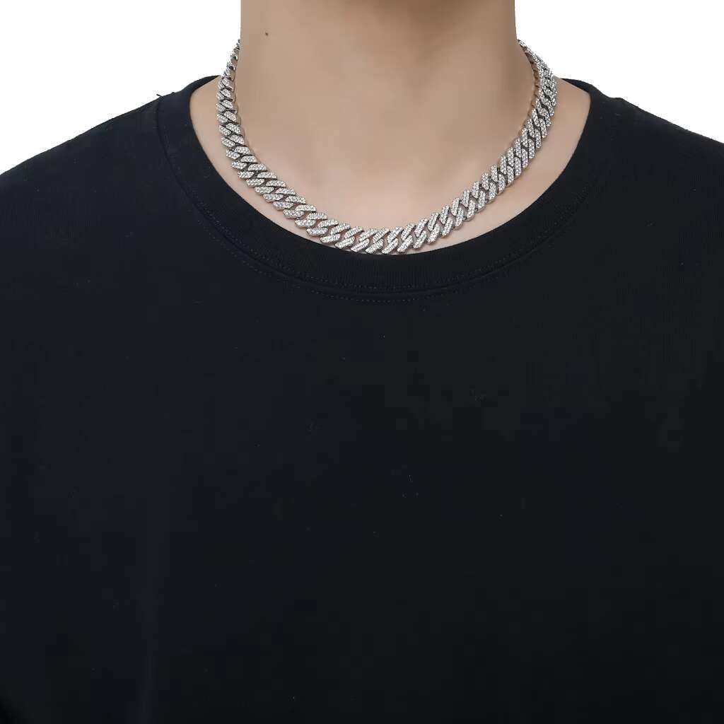 New Hiphop 12mm Pink Cuban Chain Gold Plated Iced Out Rhinestone Zinc Alloy Cuban Link Chain Necklace for Men Fashion Jewelry