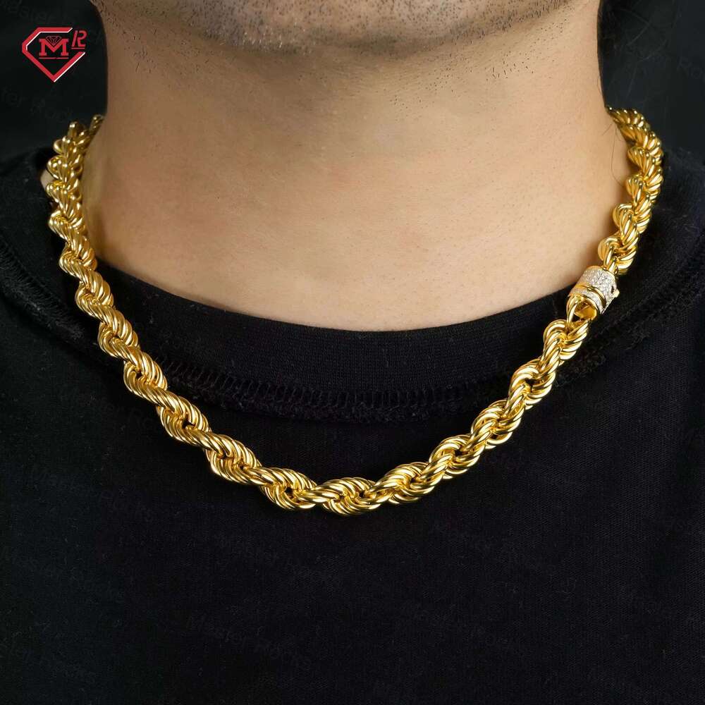 6mm Hip-Hop Rope 925 Silver Twisted Gold-Plated Ice Clasp VVS Moissanite Cuban Chain