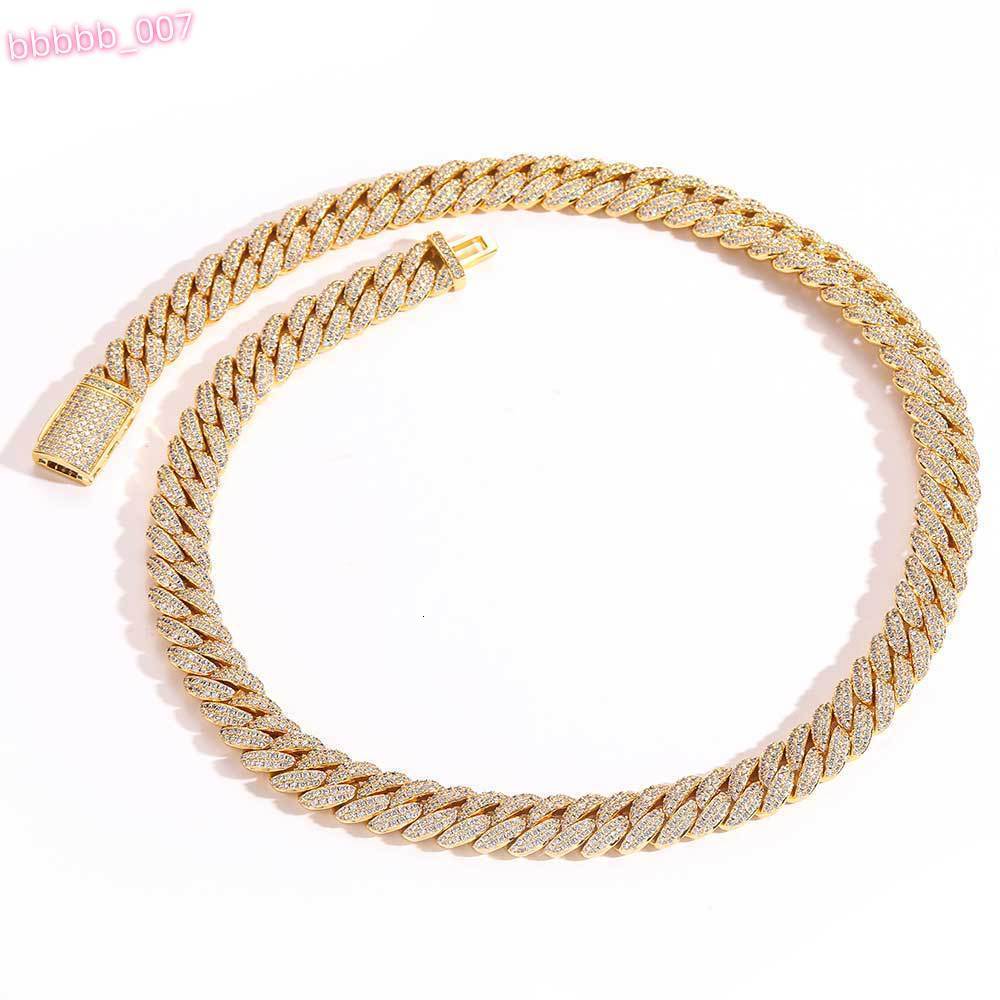 Mens 10mm Hip Hop Double Row Zircon Cuban Necklace Plated Link Chain or Engagement Copper Jewelry Gold for Wedding Party