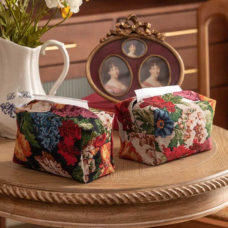 Retro Tissue Box Storage Bag High Quality Napkin Holder Foldable Tissue Box Home Office Desktop Embroidery Storage BoxM251124