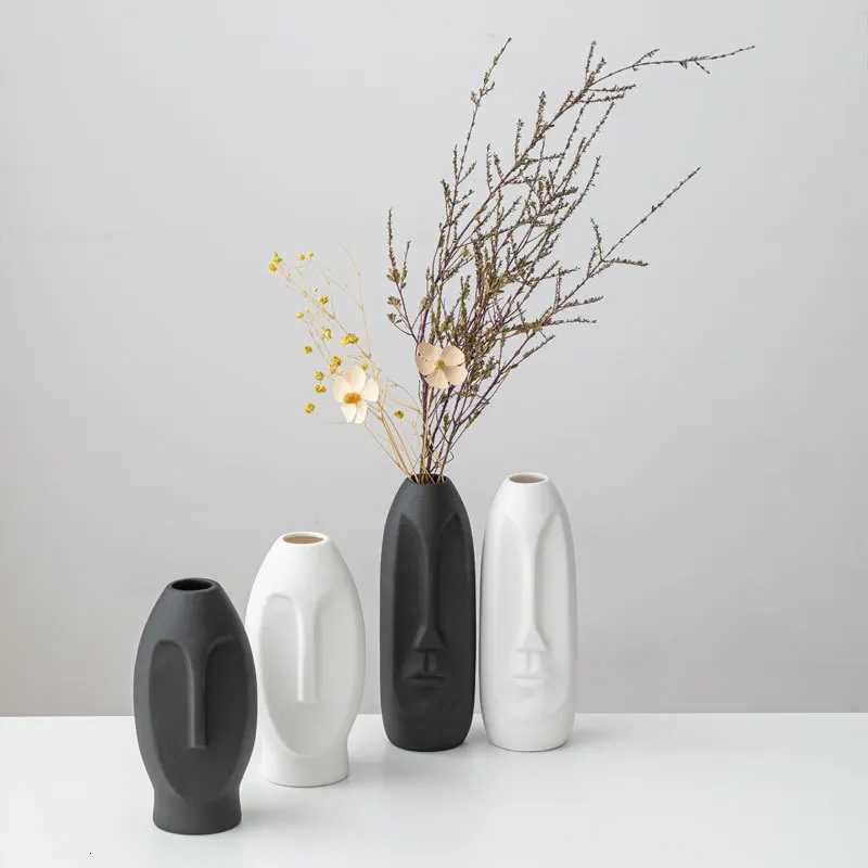 Nordic Simple Style Vase Creative Face Sculpture Ceramic Vase Dry and Wet Container Light Luxury Home Decoration C251124