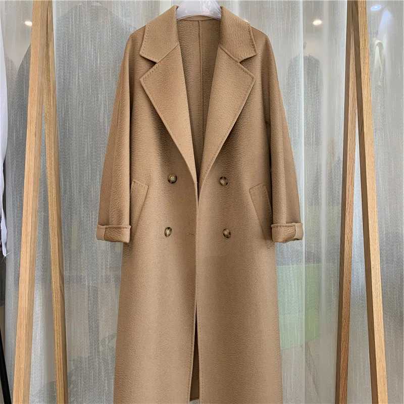 Wool Blends Autumn and Winter Luxury 2023 New Double-sided Cashmere Overcoat Womens Long Length High-end Lapel Coats with Belt J251124