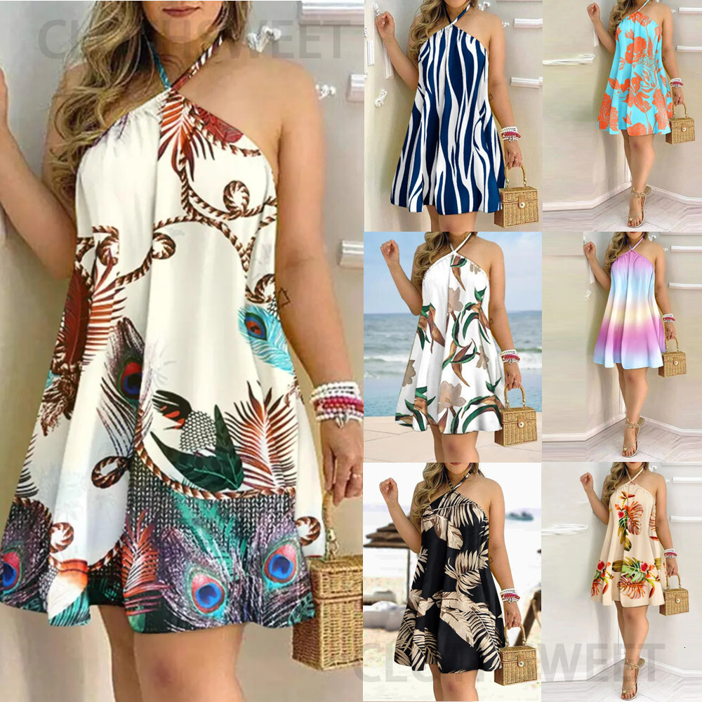 2022 summer off shoulder Halter tie loose women dress women