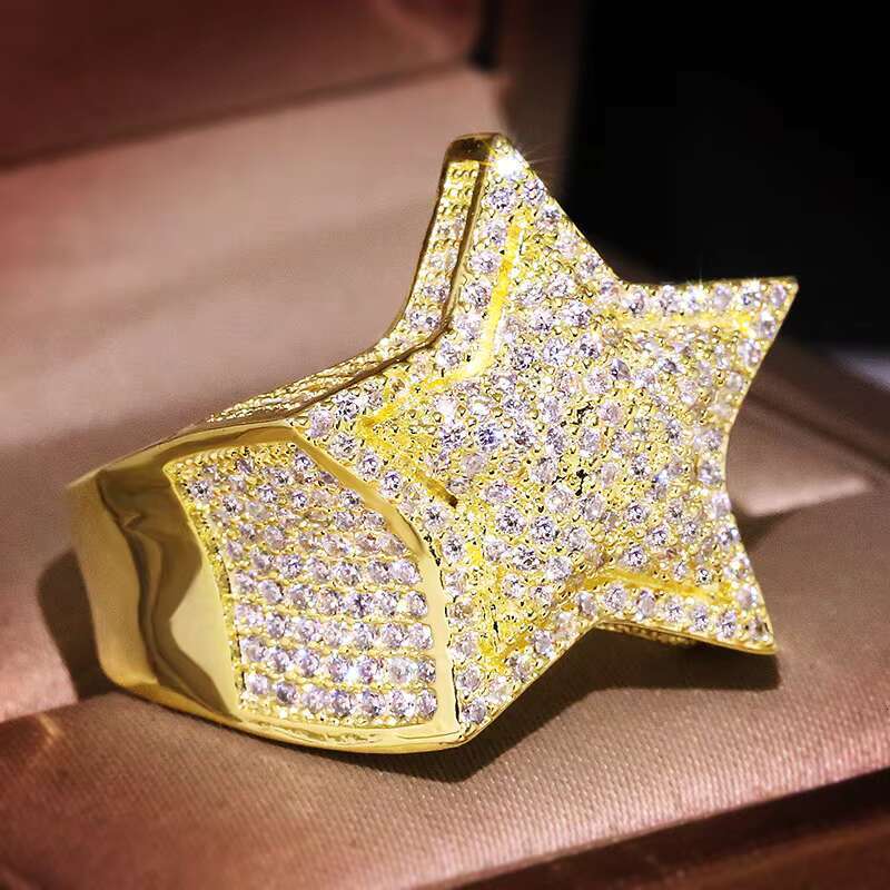 Hip Hop Full Diamond Rings Jewelry Women Star Micro Paved Zircon Stone Ring for Men