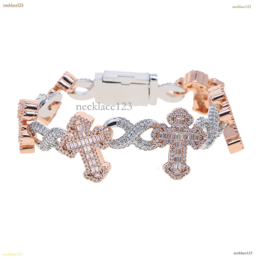 2025 latest model, Ice Out vs Mossany New Hip Hop 8-figure Unlimited Chain Ladder Square Cross Full Diameter bracelet for men and women Free shipping