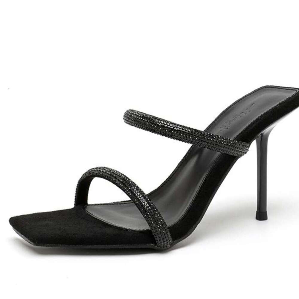 Woman Sandals Summer New Internet Celebrity Rhinestone High Sexy Slim Heels Square Open Toe Roman Sandals For Women