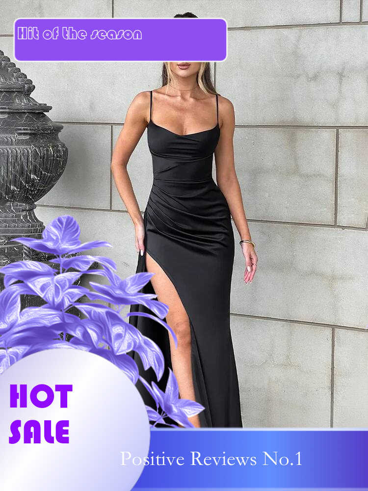 Dongdumaoyi Townlike Slim Bodycon Elegant Maxi Long Dress Women Spaghetti Strap Summer High Split Backless Sexy Party Dresses