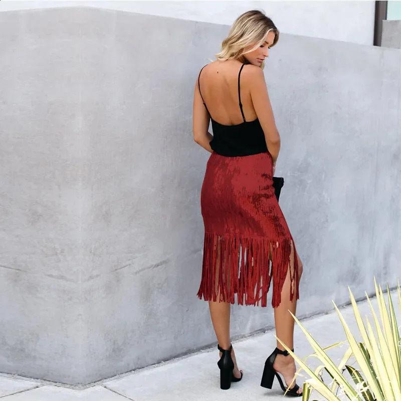 French Chic Sequined Fringe Skirt for Women High Waist Sheath Miniskirt Ladies Sexy Club Dance Rave Party 250421