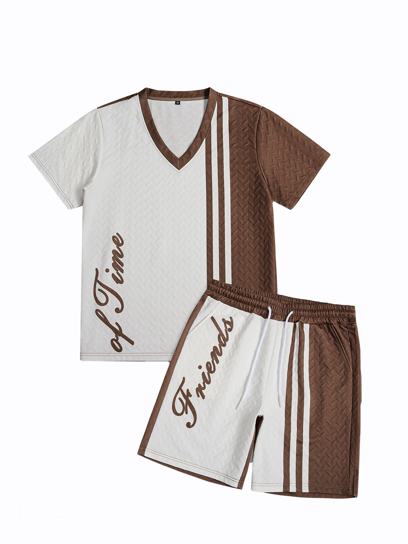 Spring and summer new style pit stripe texture short sleeved shorts set, men's daily casual two-piece set, simple and fashionable solid color bea