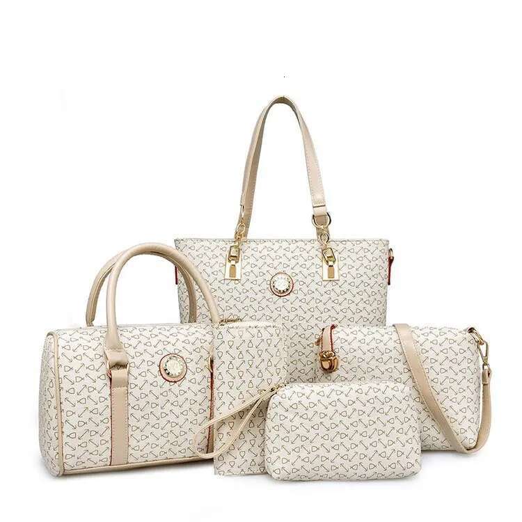 Five Piece Set Of New European And American Fashion Fish Bone Pattern Women's Bag Slanted Shoulder Bag Large Capacity Multifunctional Handbag