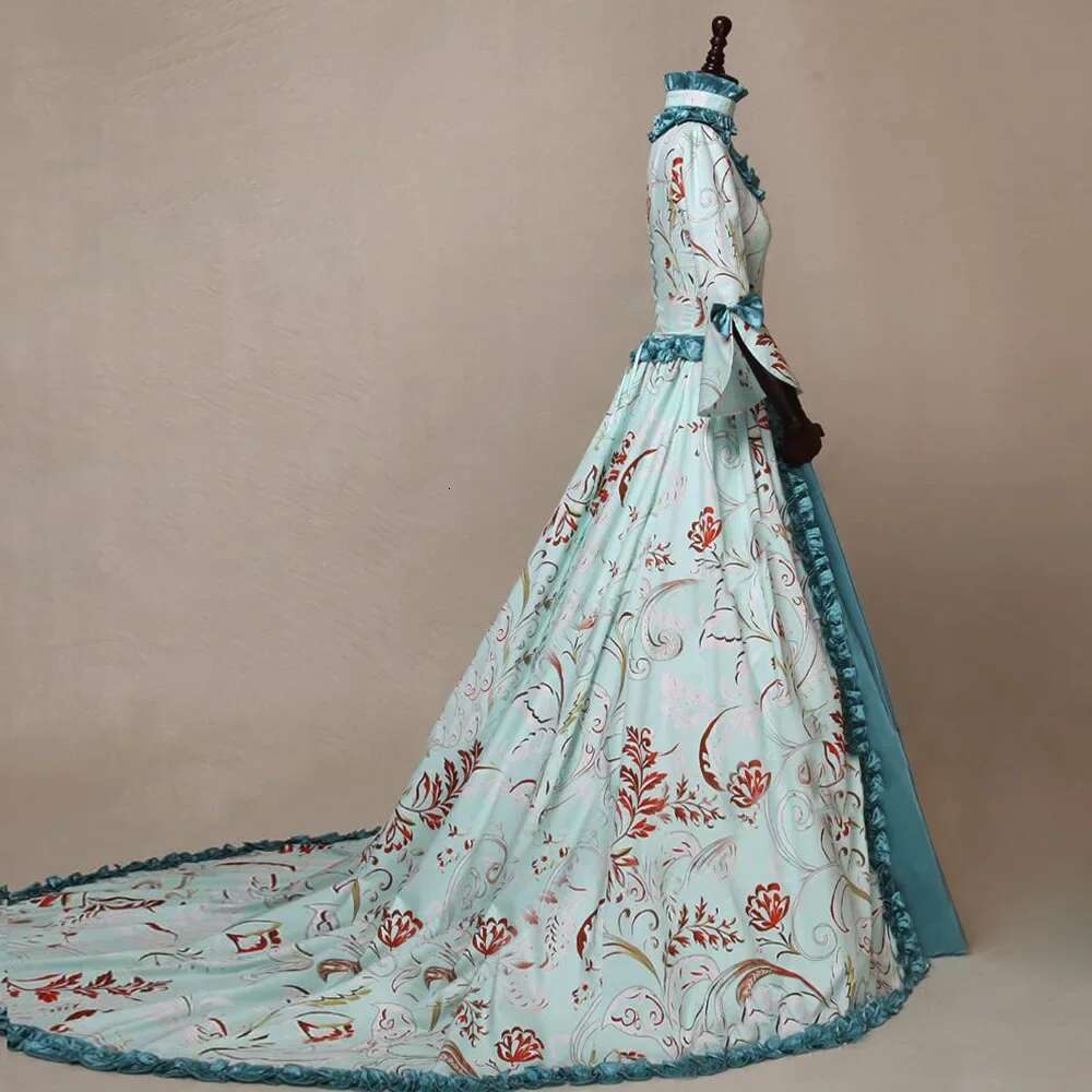 Plus Size Medieval Victorian Party Princess Dress Queen Floor Cos Renaissance Vintage Printed Gown Robe Dresses For Lady
