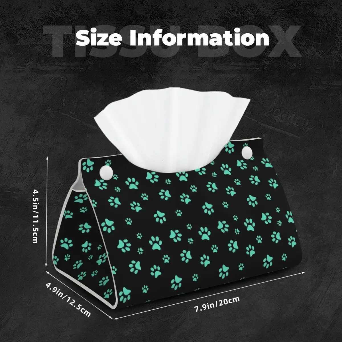Custom Aqua Dog Paw Print Pattern Cute Tissue Box Cover for Puppy Animal Lover PU Leather Rectangular Facial Tissue Box HolderM251124