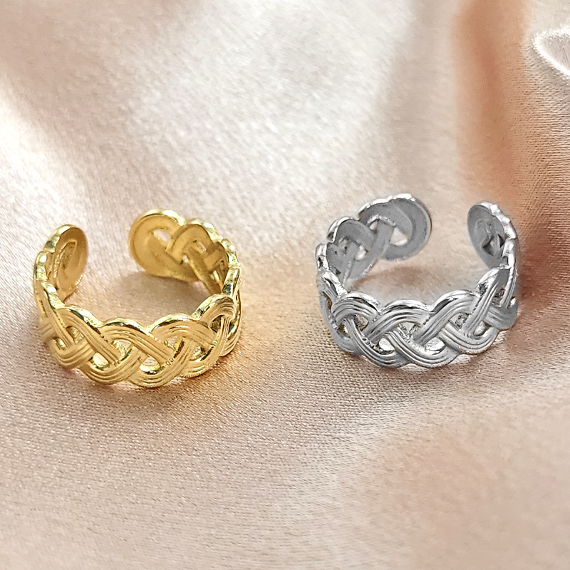 Top source non fading titanium ring, women's woven design, minimalist stainless steel ring
