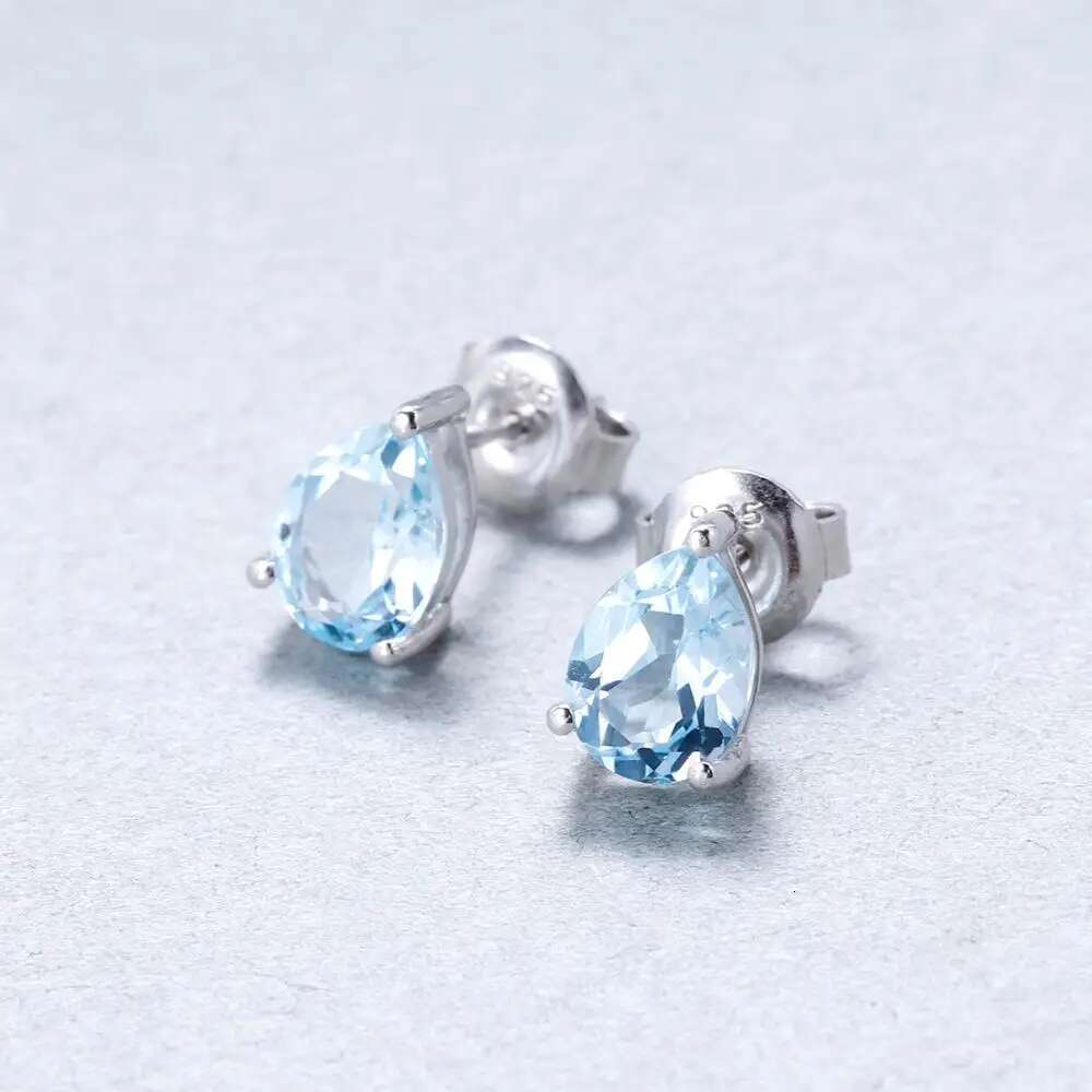 Gem's Ballet 4*6mm 0.99Ct Natural Swiss Blue Topaz Gemstone Stud Earrings Sterling Sier Fashion Jewelry for Women