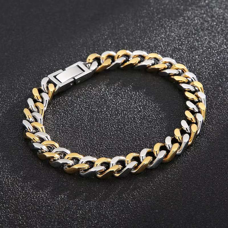 KALEN 20cm Fashion Mens Gold Silver Plated Stainless Steel Cuban Link Bracelet