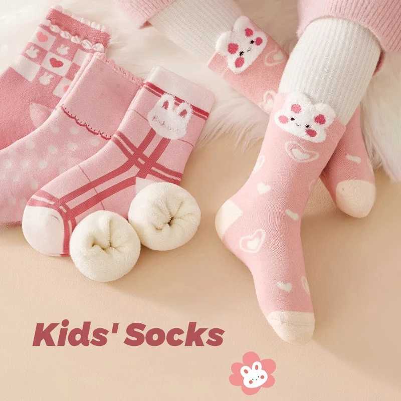 5 Pair Childrens Socks Cute Bunny Thickened Girls Socks Woolen Loop Socks with Velvet Autumn/Winter Mid Tube Socks G251124