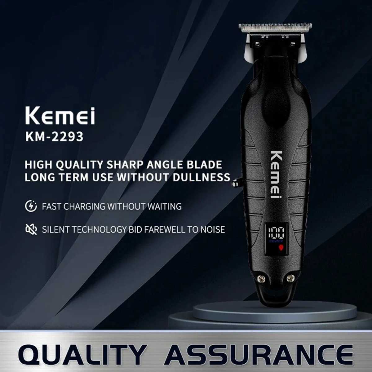 Kemei KM-2293 DLC T-Professional Finishing Machine Zero Gapped Clipper USB LED Display Full Metal Hair Trimmer Machine L251124
