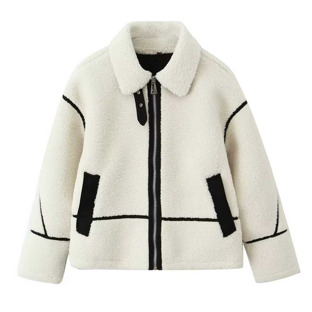 Womens Long Sleeve Collar Warm Jacket with Zipper Pocket Decoration for Autumn and Winter New Womens Clothing J251124