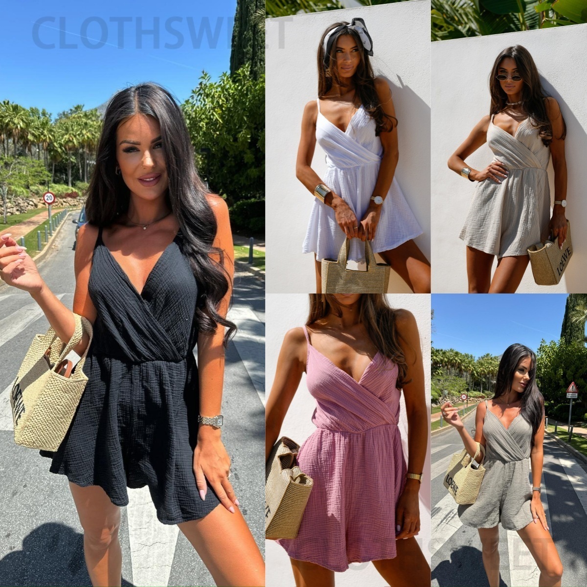 2025 casual fashion camisole V-neck sexy loose jumpsuit shorts for women
