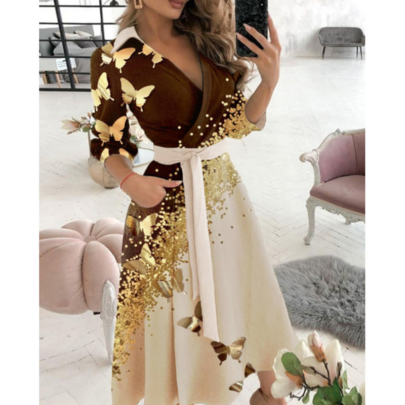 2021 womens dress womens elegant butterfly star print dress