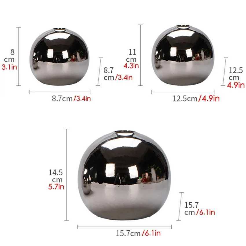 Luxury Galvanized Silver Ball Ceramic Vase Living Room Dining Table Art Vase Plant Flower Arrangement Countertop Ornament C2511242