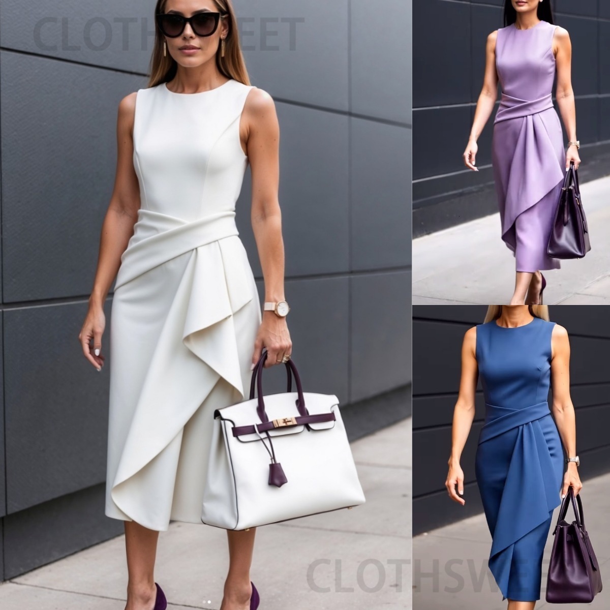 2025 Summer Solid Color Temperament Waist Sleeveless Asymmetric Dress for Women