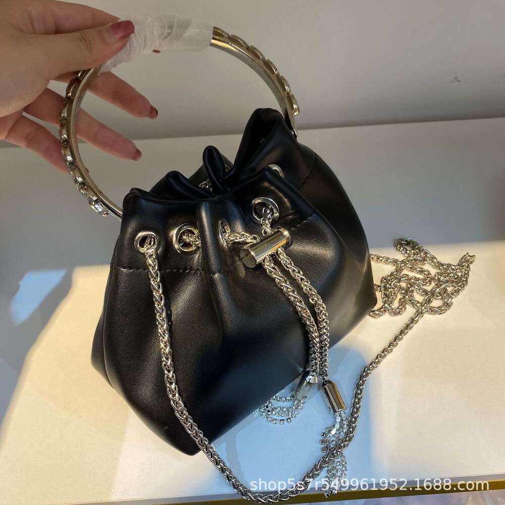 Designer Bag Diamond Studded Snake Bone Chain Wheat Ear Drawstring Small Water Bucket Tassel Hand Held Crossbody Single Shoulder Luxurious Banquet Lea