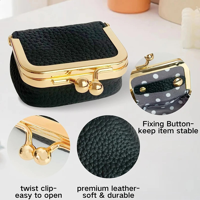 PU Leather Mini Coin Purse Solid Color Kiss Lock Change Pouch Casual Style Small Storage Bag For Women R250424
