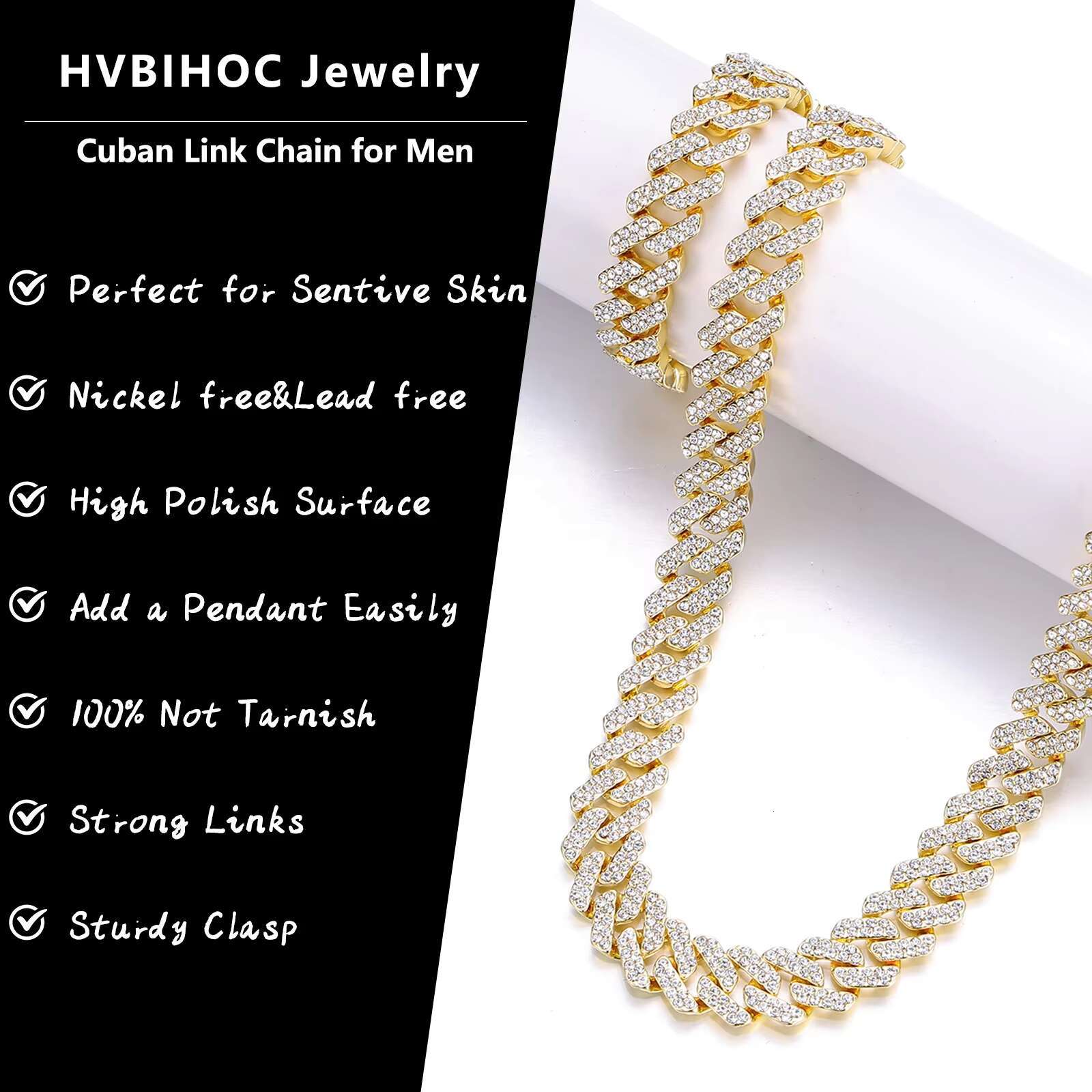 Mens Ice Out Miami Cuban Necklace Silver/Gold Bling Diamond Zircon Hip Hop Jewelry Cuban Link Chain for Women