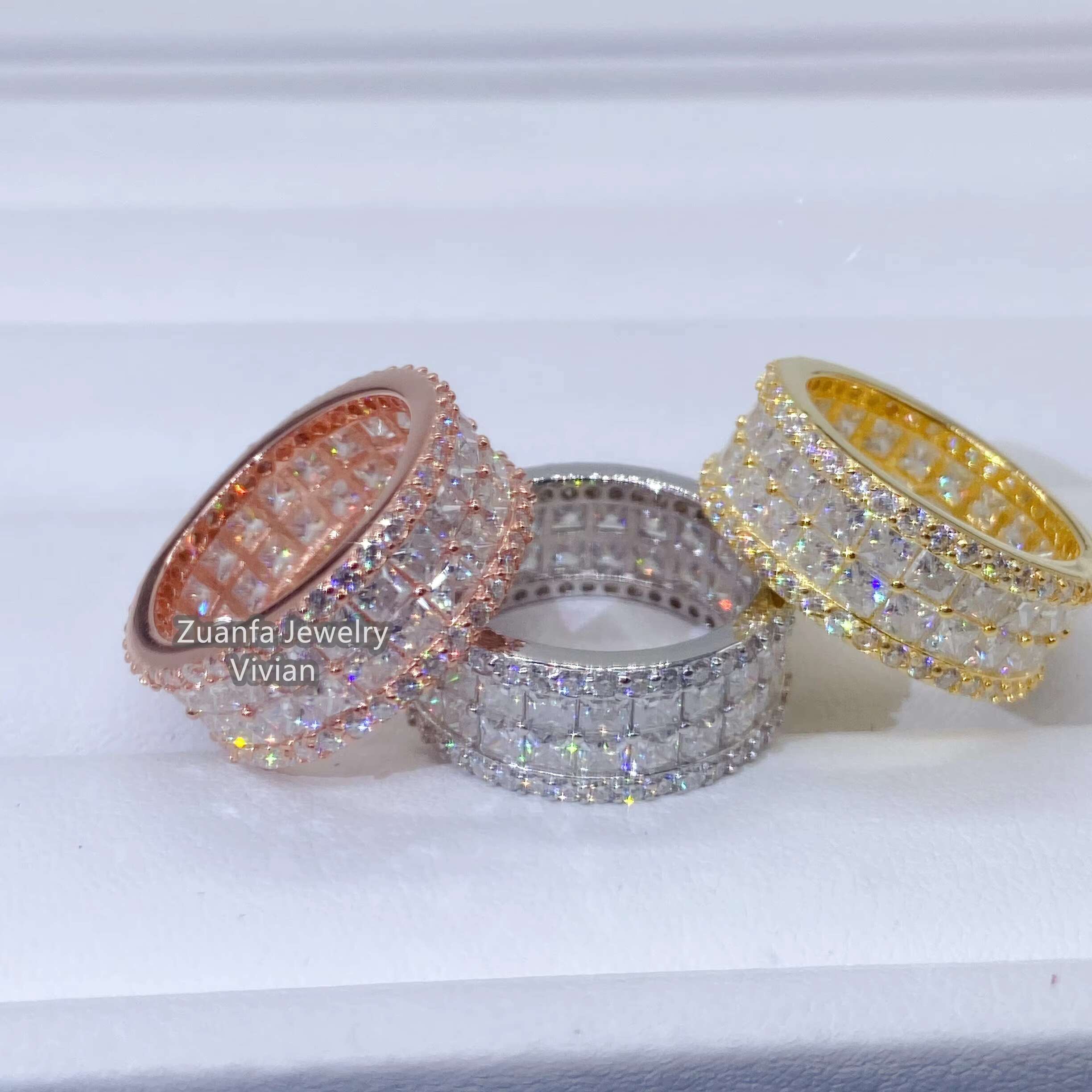 Pass Diamond Tester D Color VVS Grade Princess Cut Moissanite Rings Men Gems 10K 14K Solid Gold Ring